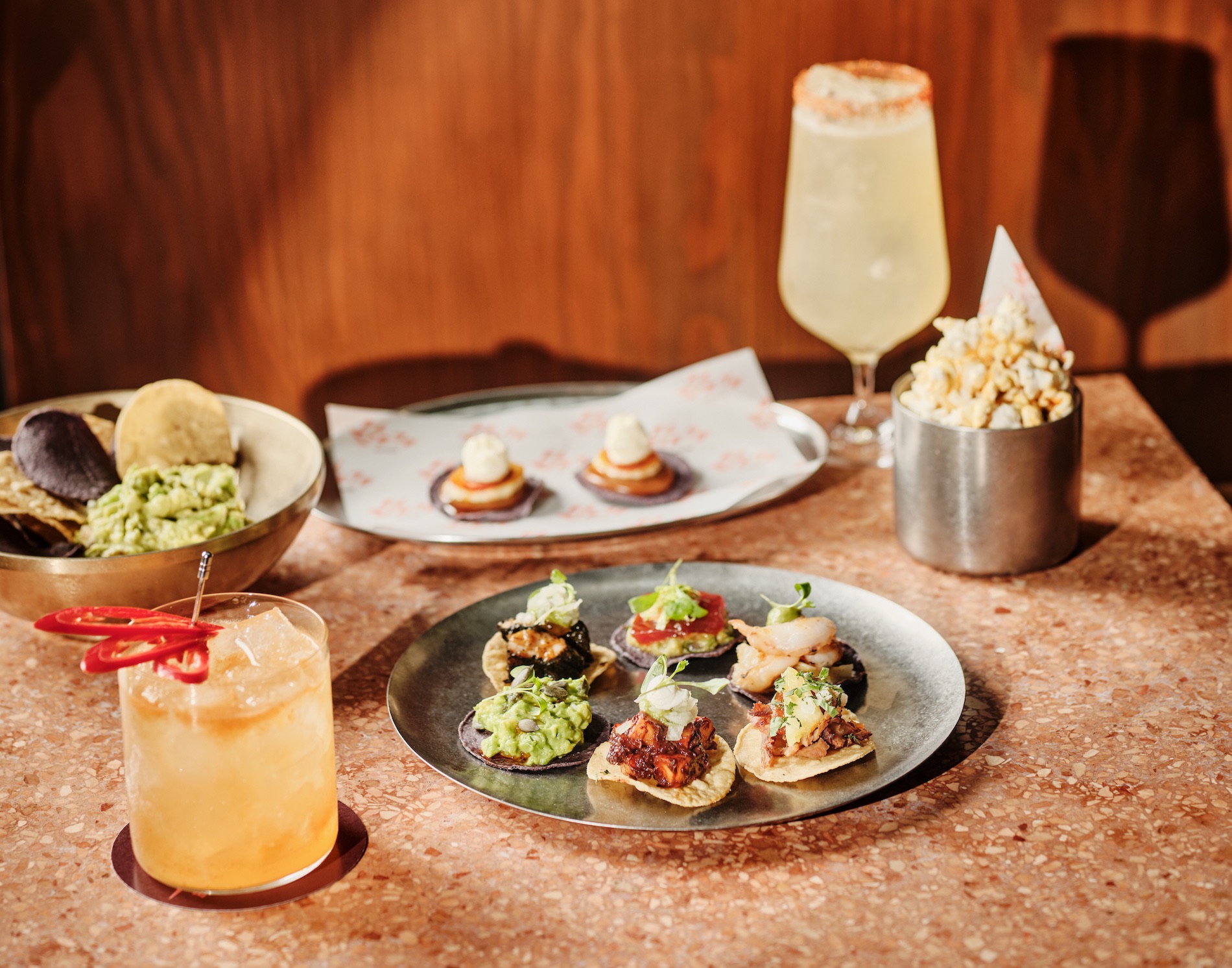 El Siete Tostaditas + Cocktails Spread